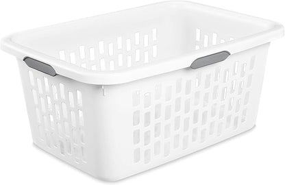 Sterilite Laundry Basket, Plastic Clothes Hamper, Large Rectangle Bin with Comfort Grip Handles and Reinforced Rim, 2 Bushel Capacity, White, 6 Pack
