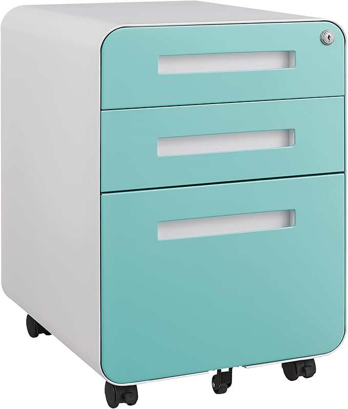 GarveeHome 3 Drawer Mobile File Cabinet with Lock, Under Desk Metal Filing Cabinet for Home Office, Under Desk Storage with 5 Wheels for A4/Letter/Legal Size, Fully Assembled