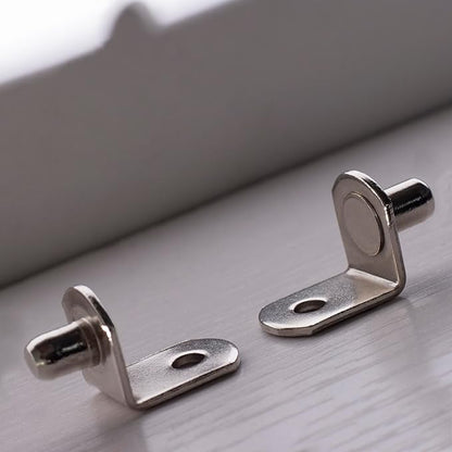 1/4 Inch (6.35mm) Shelf Pins L-Shaped Metal Support Pegs Bracket-Style Clips for Bookshelf Kitchen Cabinet Cupboard Shelves Holders, 20 PCS Nickel Plated Silver