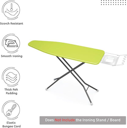Encasa XO Ironing Board Cover and Pad 54"x15" - 4mm Felt Large Iron Board Cover with Padding - Heat Resistant, Stain-Safe Dye, Non Slip Elastic Bungee Cord Tightening Iron Table Cover Lime Green