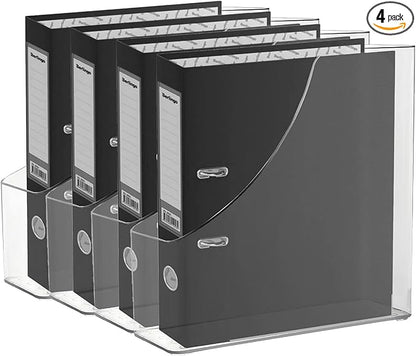 4 Pack Vertical File Holder Clear PET Desk Organizer and Storage Bins Holding for Magazines Binders Notebooks Envelopes File Organizer for Desk Multi-purpose Plastic Document Organizer Work Desktops