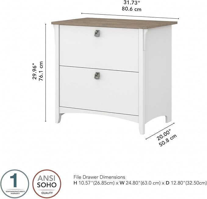 Bush Home Salinas 2 Drawer Lateral File Cabinet in Shiplap Gray and Pure White, Home Office Storage Solution, Organizer with Drawers for Workspace, Filing Unit