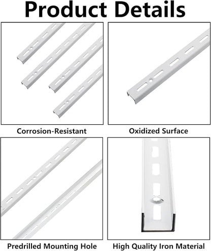 Shelving Track,ULIFESTAR Dual Trak Adjustable Wood Shelf Bracket,2PCS Direct Mount Into Fasttrack Garage Rail,Garage Organization System (17*10*1500mm/0.66*0.39*59" Single Row White)