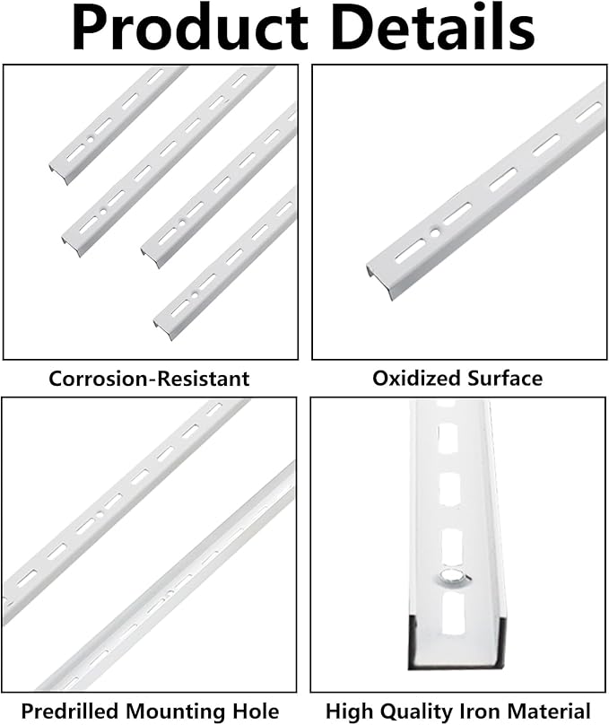 Shelving Track,ULIFESTAR Dual Trak Adjustable Wood Shelf Bracket,2PCS Direct Mount Into Fasttrack Garage Rail,Garage Organization System (17*10*1000mm/0.66*0.39*39.37" Single Row White)