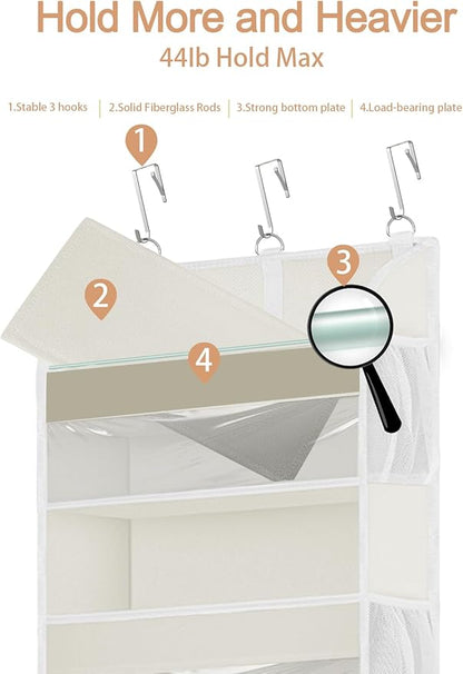 2 Pack Over The Door Storage Organizer with 5 Pockets 10 Mesh Pockets, 44 lbs Weight Capacity Door Hanging Organizers and Storage for Bedroom,Bathroom,Nursery,Kidroom,Babyroom