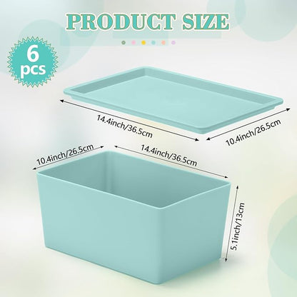 Menkxi 6 Pcs Plastic Storage Bins with Lids Stackable Storage Containers Durable Box Baskets for Organizing Shelves Playroom Classroom Office (Macaron Color,Large and Small)