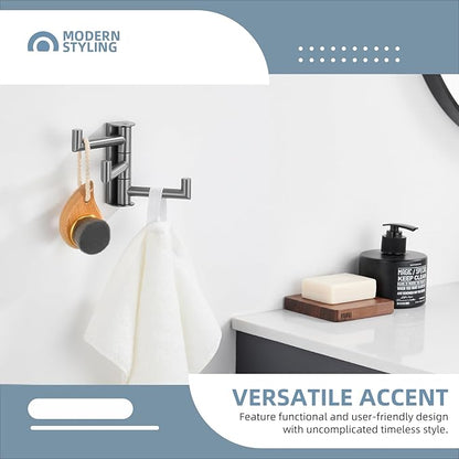 Angle Simple 3 Arms Towel Hook for Bathroom, SUS304 Stainless Steel Swivel Robe Coat Hook Wall Mounted, Foldable Towel Holder, Gunmetal Gray