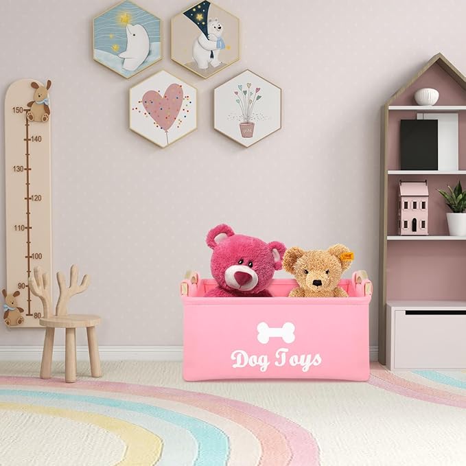 TEHAUX Pet Toy Storage Box Felt Organizer with Handles 15.35X11.02X6.69In Lightweight Foldable Container for Household Pet Toy and Sundries Storage