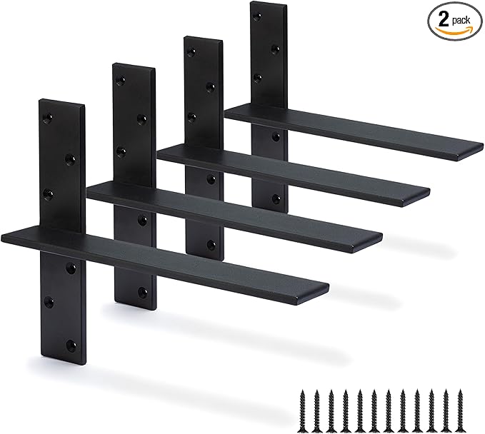 Floating Shelf Bracket 3/8" Thick Heavy Duty Shelf Brackets Black 3 Pack Free Hanging Countertop Support Bracket 20" Lx2.5 W Floating Wall Brackets for Cabinets, Dishwasher, Bench Seats Vanities