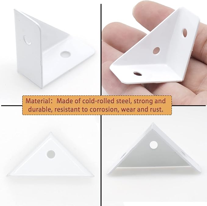 10Pcs White Right Angle Corner Shelf Bracket, 38x38mm Metal Corner Brackets for Wood Desk Bed Cabinet Edge, 1.5x1.5inch 90 Degree Corner Shelf Support Braces, with Mounting Screws