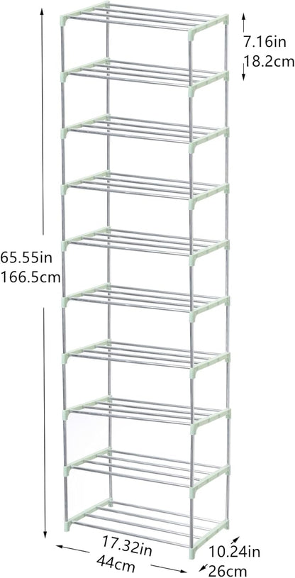 Stackable Small Shoe Rack, Entryway, Hallway and Closet Space Saving Storage and Organization (10-Tier, Green)