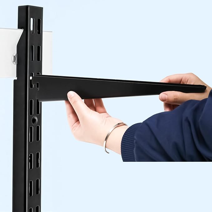 10 Pack Adjustable Shelf Brackets 11.5 Inch, Heavy Duty Wire Shelving Brackets for Double Track System (Black)