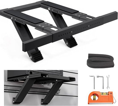 Window AC Support Bracket, No-Drill No-Tool Air Conditioner Support Bracket Adjustable Wall Mount, Heavy Duty Steel Holds Up to 300lbs, Fits Single Or Double Hung Windows, Black
