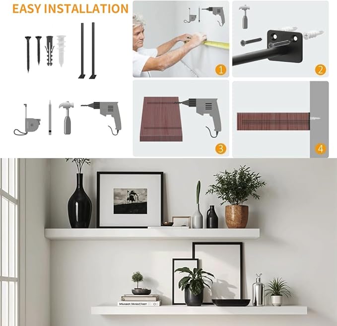 Floating Shelf Brackets, 8 inch Hidden Shelf Brackets Heavy Duty Blind Shelf Support, 150LBS Load Capacity, 6 Pack Floating Shelf Hardware for DIY Wood Wall Floating Shelves