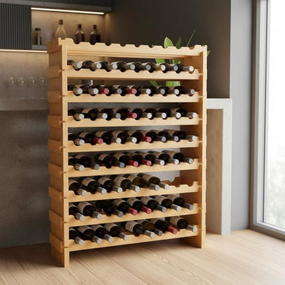 NutriChef 72 Bottle Wine Rack Stackable Bamboo Freestanding, 8-Tier Modular Shelf, Sturdy Wobble Free, Upgraded 2026 Design, Easy No-Tool Assembly for Kitchen, Cellar or Bar Storage 33.5" x 10" x 41"