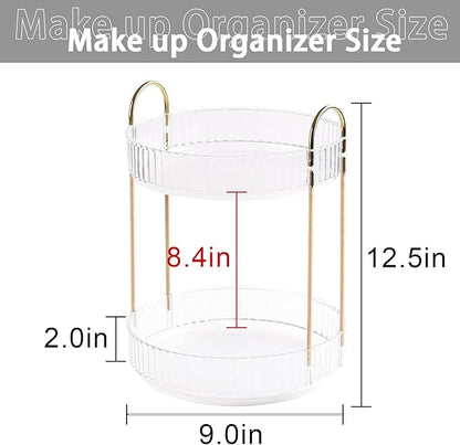 Rotating Makeup Organizer for Vanity, High-Capacity Skincare Clear Make Up Storage Perfume Organizers Cosmetic Dresser Organizer Countertop 360 Spinning (Clear, 2 Tier)