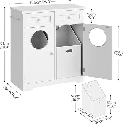HOOBRO Double Laundry Hamper Cabinet, Hidden Laundry Cabinet with 2 Drawers & 2 Baskets, 20 Gallon Farmhouse Bathroom Laundry Hamper with 2 Clothes-Toss Holes, White WT36XY01