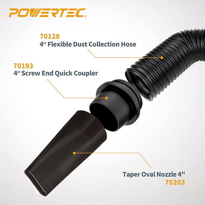 POWERTEC 4'' x 36" Dust Collection Hose, Flexible 4 Inch Dust Collector Hose for Table Saw, Drill Press, Woodworking and Wood Shop Dust Collection System (70128V)