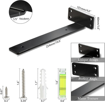 HEART ART Floating Shelf Bracket 10 Inch,4 Pack Heavy Duty Shelf Brackets,L Brackets for Shelves Black,10”L x 1.6”H x1.6”W