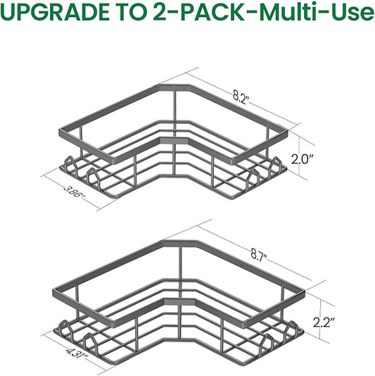 Adhesive Shower Caddy, 2 Pack Corner Bath Organizer, Rustproof Stainless Steel Shower Shelves with Large Capacity, No Drilling Shelves for Bathroom Storage, Home, Kitchen Decor (Dark Grey).