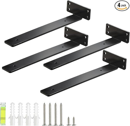 HEART ART Floating Shelf Bracket 12 Inch,4 Pack Heavy Duty Shelf Brackets,L Brackets for Shelves Black,12”L x 1.6”H x1.6”W