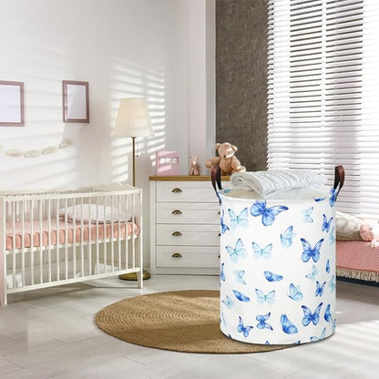 Kids Laundry Hamper,Laundry Basket,Baby Nursery Hamper,Waterproof Storage Bin,Clothes Organizer,Toys Bin,Room Decor(Blue Butterfly)