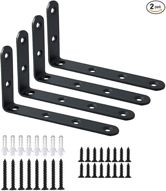 Corner Brace 4 Pcs Shelf Bracket Heavy Duty Black Steel L Corner Brace, Decorative Joint Angle Bracket for Shelf 5 InchX3 Inch Shelves Wall Hanging Bracket with Screws (125X75mm(5 InchX3 Inch)(4PCS)