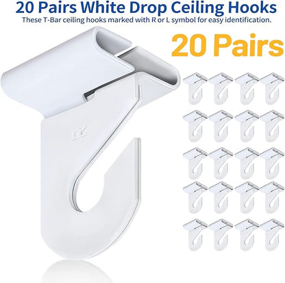 Wakhow 20 Pairs Drop Ceiling Hooks for Hanging, Suspended Track Ceiling Tile Clips, Ceiling Grid Hangers for Decorations from Classroom, Office, Home, Wedding, Hold Up to 20 lbs, 1" W X 1½" H