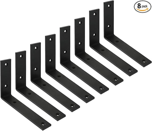 WINKER Shelf Bracket 8 Pack 5" Lx4 Hx1.5 W 5mm Thick Heavy Duty Black 5 Inch Metal Iron L Brackets for Wall Shelves