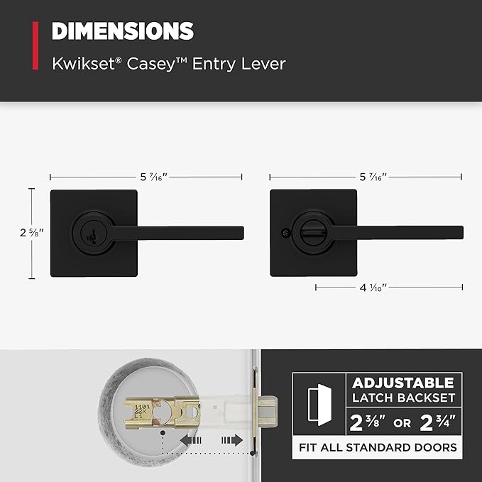 Kwikset Casey Entry Door Handle with Lock and Key, Secure Keyed Reversible Lever Exterior, For Front Entrance and Bedrooms, Matte Black , Pick Resistant Smartkey Rekey Security and Microban