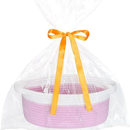 ABenkle Small Basket with Gift Bags and Ribbons, Empty Gift Baskets for Mother's Day, Decorative Boho Rope Woven Nursery Storage Organizer Toy Baskets with Handle for Baby Showers, 12"X 8" X 5"