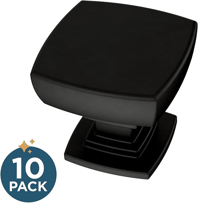 Franklin Brass (10-Pack) – Square Matte Black Cabinet Knobs for Dressers, Drawers, Kitchen Cabinet Door, Vanity, Furniture, Closet Knobs, 1-1/8 Inch | Parow