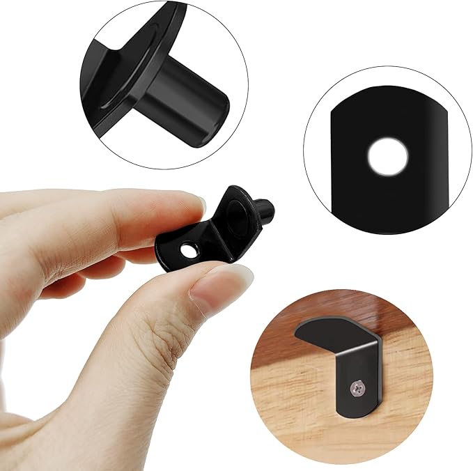 Shelf Support Pegs, 40 Pcs L-Shaped Black Steel Cabinet Shelf Brackets with Hole, 5mm Diameter, for Bookcase, Kitchen, Closet Shelves