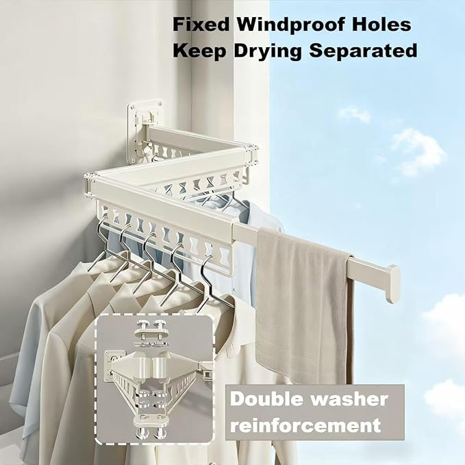 Clothes Drying Rack Wall-Mounted, 3-Fold Retractable Clothes Hanger with Windproof Holes & Detachable Design, Sturdy Foldable Laundry Rack for Balcony, Bathroom Use (Gunmetal Gray)