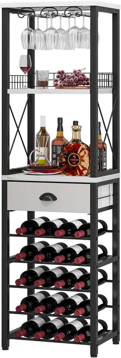 Homeiju Wine Rack Freestanding Floor, Bar Cabinet for Liquor and Glasses, 4-Tier bar Cabinet with Tabletop, Glass Holder, Storage Drawer and Wine Storage for Home Bar(Patent No.D1009580)