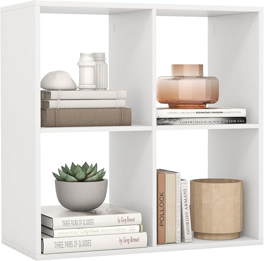 Giantex 4-Cube Bookcase, White Cubby Bookshelf w/Back Guardrail & Anti-Tipping Kits, 6-Tier Freestanding Storage Organizer with Shelves, Open Back Display Rack for Living Room, Bedroom, Study