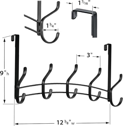 LYNK Professional® Home™ Over The Door Hooks - 10 Hook Over The Door Hanger - Over Door Coat Rack - Hanging Towels or Clothes - Bathroom, Bedroom or Laundry Room - Lifetime Ltd. Warranty – Black