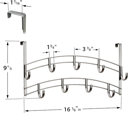 LYNK Professional® Home™ Over The Door Hooks - 9 Hook Over The Door Hanger - Over Door Coat Rack - Hanging Towels or Clothes - Bathroom, Bedroom or Laundry Room - Lifetime Ltd. Warranty – Platinum