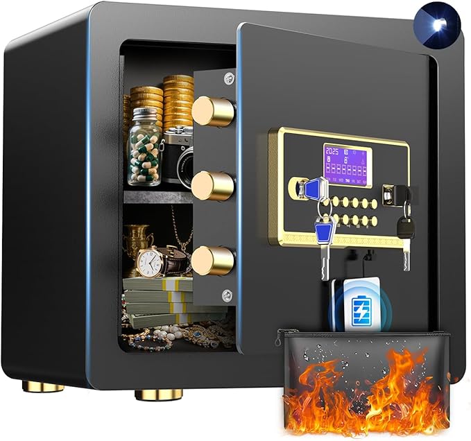 Home Safe with Digital Keypad & Alarm System - Electronic Lock Box for Jewelry Cash with Adjustable Shelves - Includes LED Light & Fireproof and Waterproof Bag(0.8/1.0/1.3/1.53/2.5Cuft)