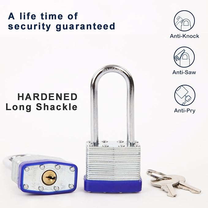 SEPOX® 2PCS Heavy Duty Padlock Keyed Alike, 2-3/8" Extra Long Shackle, 40MM 1-9/16" Laminated Steel Lock Body, Ideal for Gym Locker, Sheds, Gate, Warehouse, Tool Box, Hasp (4 Keys Same)