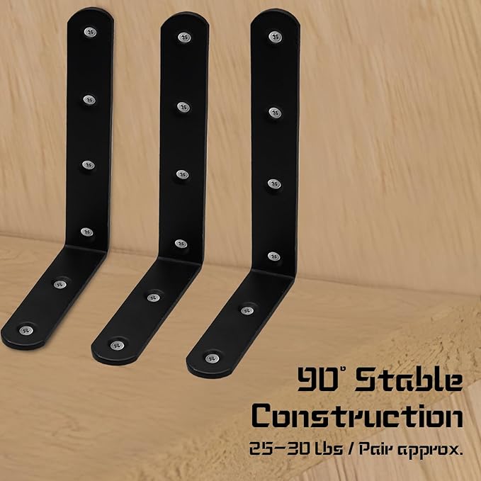 Luomorgo 16 Pcs L Shaped Brackets for Shelves - Heavy Duty Steel, Decorative Corner Brace Joint, Right Angle Wall Hanging Brackets with Screws, 5" x 3", Black