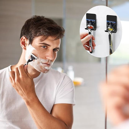 Razor Holder Shaver Hook Hanger Stand(2 Pack)Heavy Duty Self Adhesive Hooks Stainless Steel Sticky Wall Hooks,Shower Hook for Razor,Bathroom Kitchen Organizer for Plug Robe Towel Loofah Bathrobe Coat