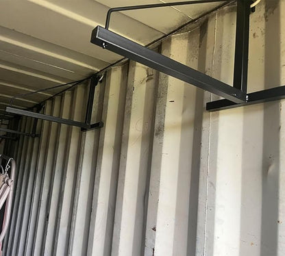 Mytee Products 3 Pack 1 Tier Shipping Container Shelving Bracket with Hooks - 16"x18", 550 lbs WLL - Black Powder Coated Steel for Heavy Duty Trailer Containers - Easy to Assemble & Remove