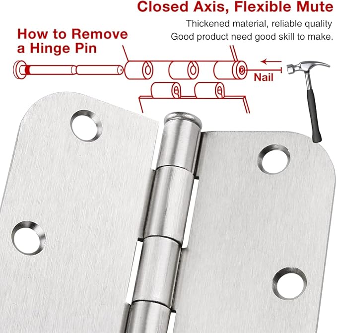 Interior Door Hinges Brushed Nickel 3 Pack Rounded Bedroom Door Hinge Satin Nickel 3.5 x 3.5 inch,5/8 Radius 3 ½"x 3 ½" Silver 3 1/2 Inch Door Hinges for RV Trailer Residential Hinges for Wood,Doors