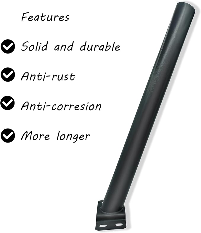 Light Pole Mount,20 Inch Length Solar Pole Mounting Bracket Extension Kit Wall Flag Black Metal Pipes Barn Light Fixture Antenna Adapter Outdoor Arm for LED Street Light (20 inches Black)