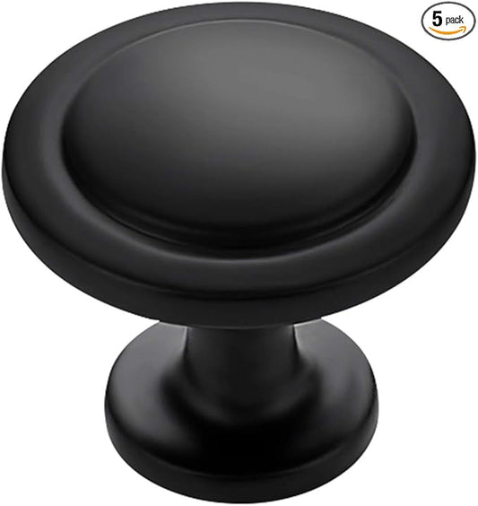 Ravinte 5 Pack 1-1/4 inch Kitchen Cabinet Knobs Matte Black Dresser Zinc Pulls Door Drawer Handles for Dresser Drawers
