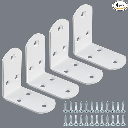 Alise 4Pcs Shelf Brackets White, Stainless Steel Floating Shelf Brackets Corner Brackets, L Brackets for Shelves, 90 Degree Angle Bracket, Heavy Duty Shelf Brackets for Wood Furniture (2.56X2.56 in)