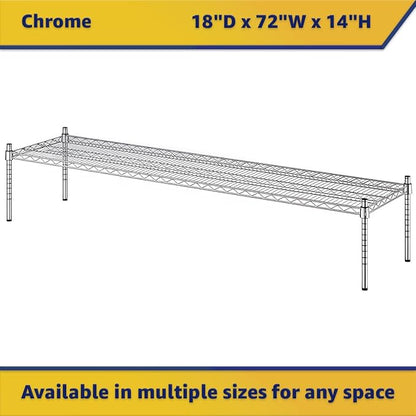 18" x 72" x 14" Chrome Wire Storage Shelf, Dunnage Rack, Commercial 1 Tier Small Shelf