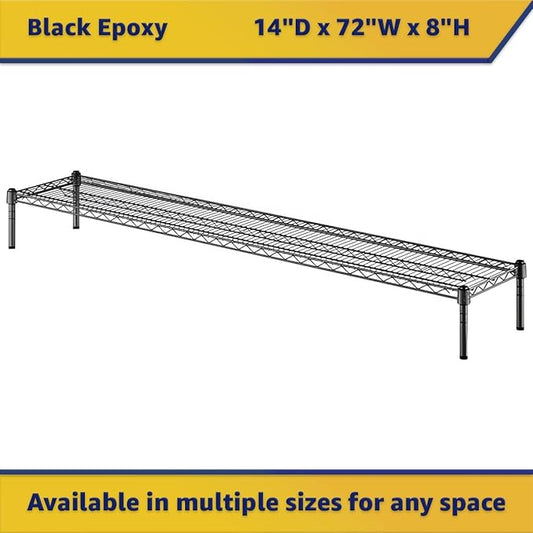 14" x 72" x 8" Black Epoxy Wire Storage Shelf, Dunnage Rack, Commercial 1 Tier Small Shelf