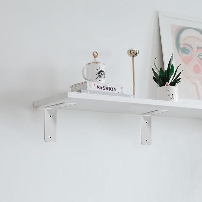 L Floating Shelf Brackets,8 Pack Heavy Duty L Brackets for Shelves, L 5" X H 4" White Metal Countertop Support Brackets,Wall Mounting for Wood